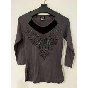 Harley-Davidson Women's T-Shirt Charcoal Skull Short Sleeve Fink Zanesville M